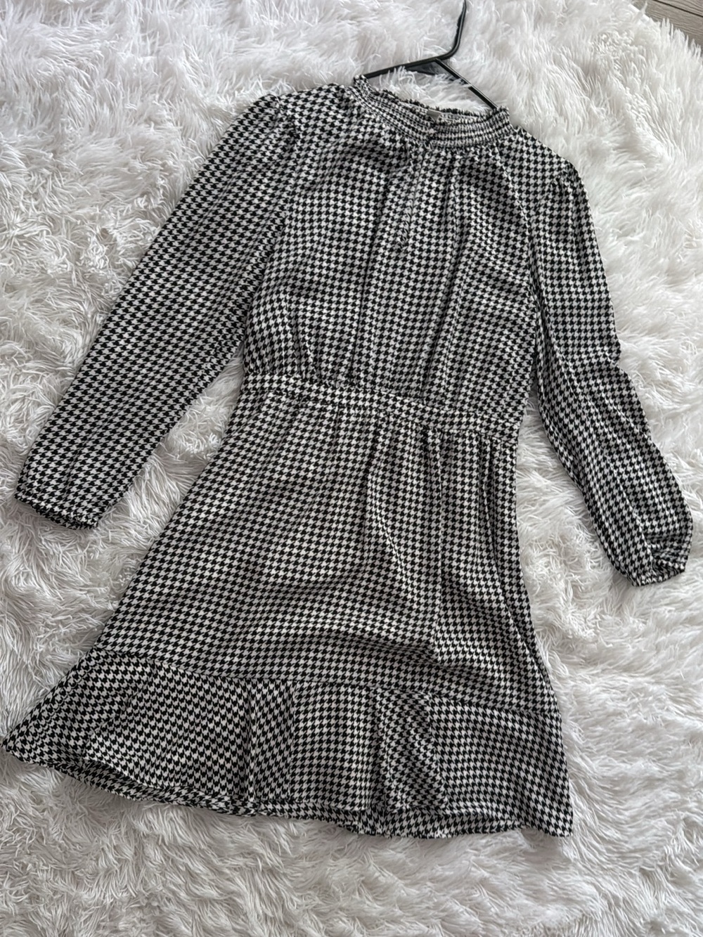 J. Crew Black and White Houndstooth Long-Sleeve Dress